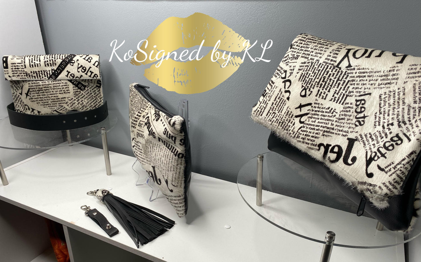 News Paper Cowhide Clutch