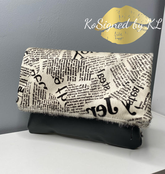News Printed Cowhide/Leather Folded Clutch